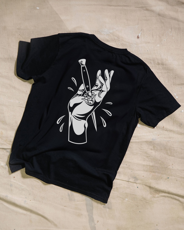 Monochrome Stabbed Hand Black T-Shirt