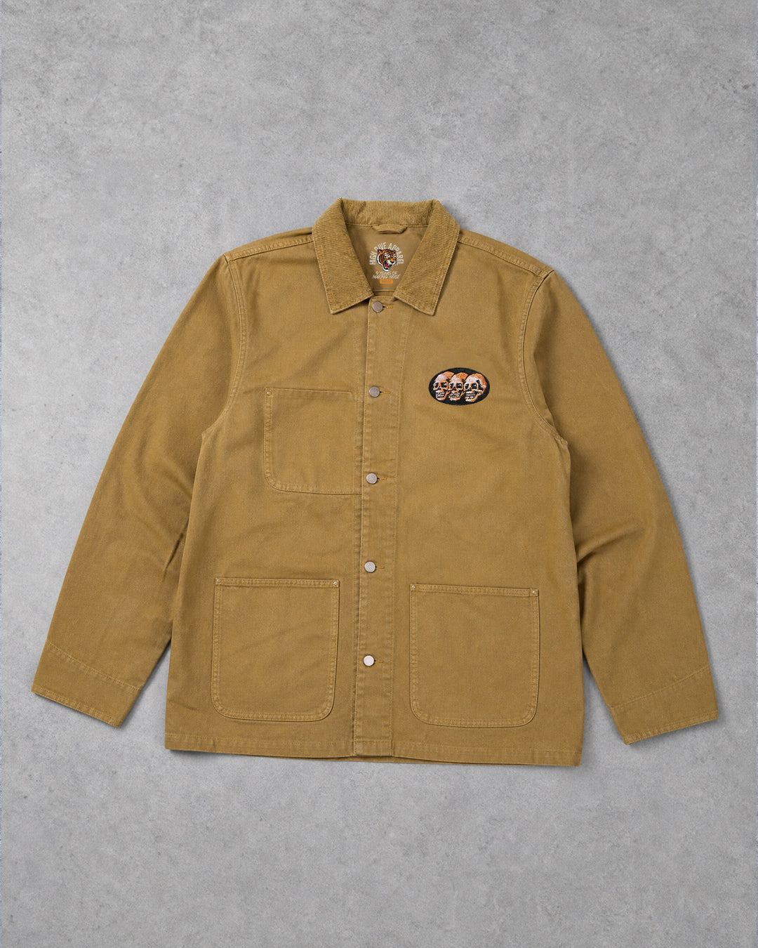 3 Skulls Embroidered Chore Jacket in Bronze