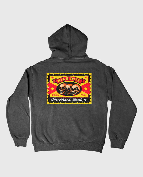 3 Skulls Faded Black Oversized Hoody