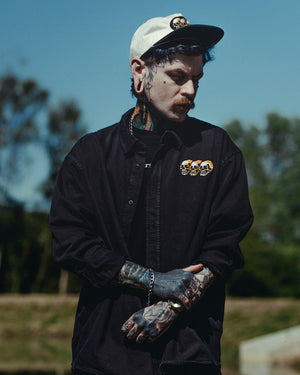 3 Skulls Washed Cord Overshirt Black
