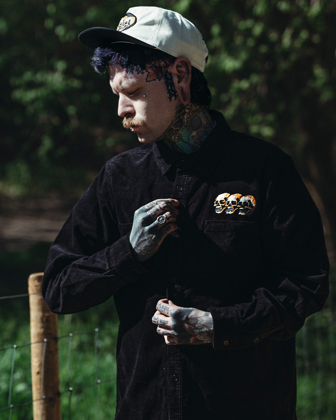 3 Skulls Washed Cord Overshirt Black