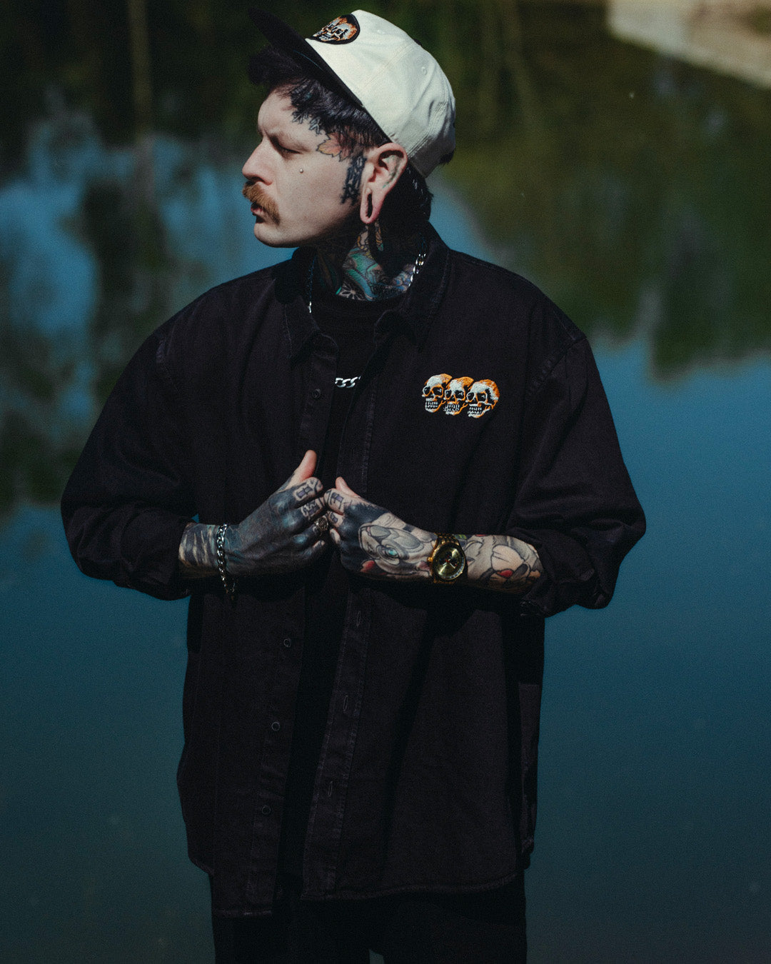3 Skulls Washed Cord Overshirt Black