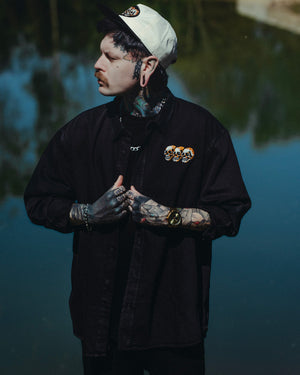 3 Skulls Washed Cord Overshirt Black