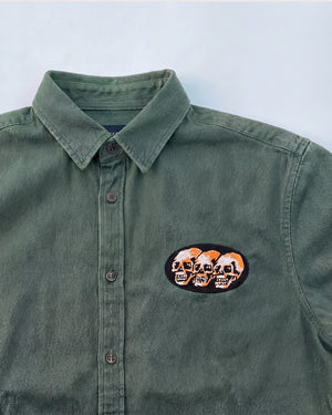 3 Skulls Washed Forest Green Work Shirt
