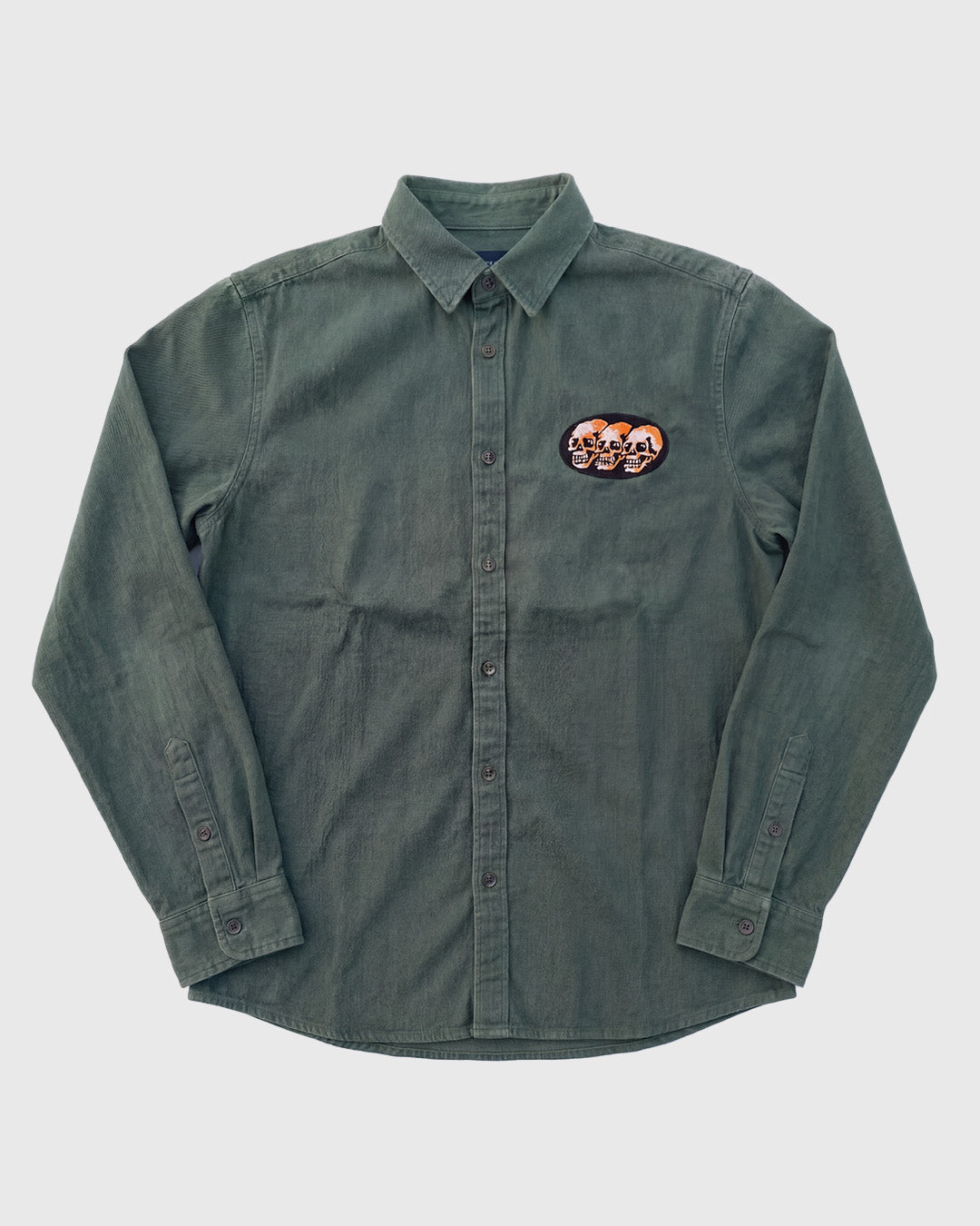 3 Skulls Washed Forest Green Work Shirt