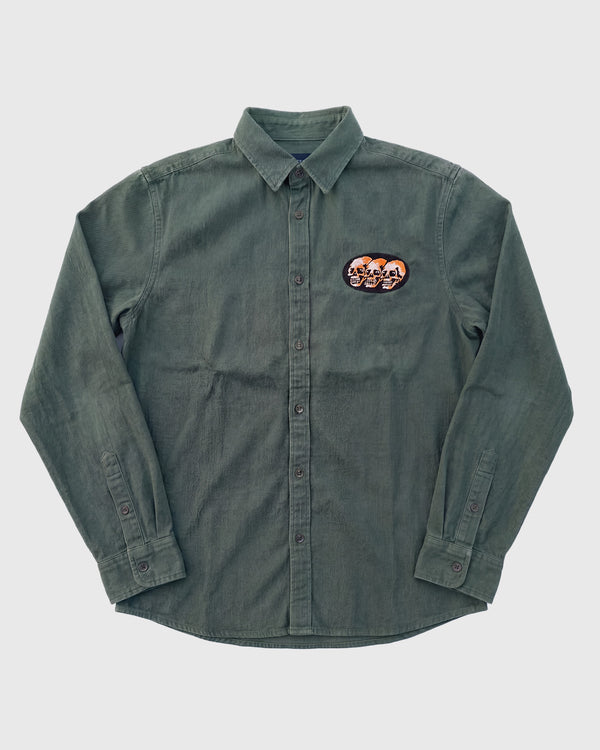3 Skulls Washed Forest Green Work Shirt