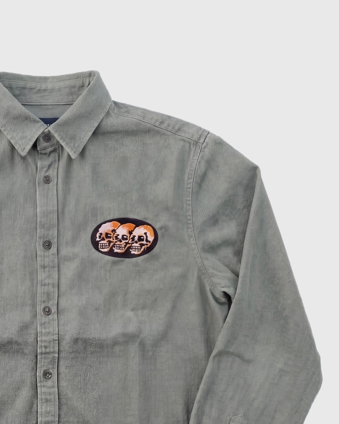 3 Skulls Washed Light Grey Work Shirt