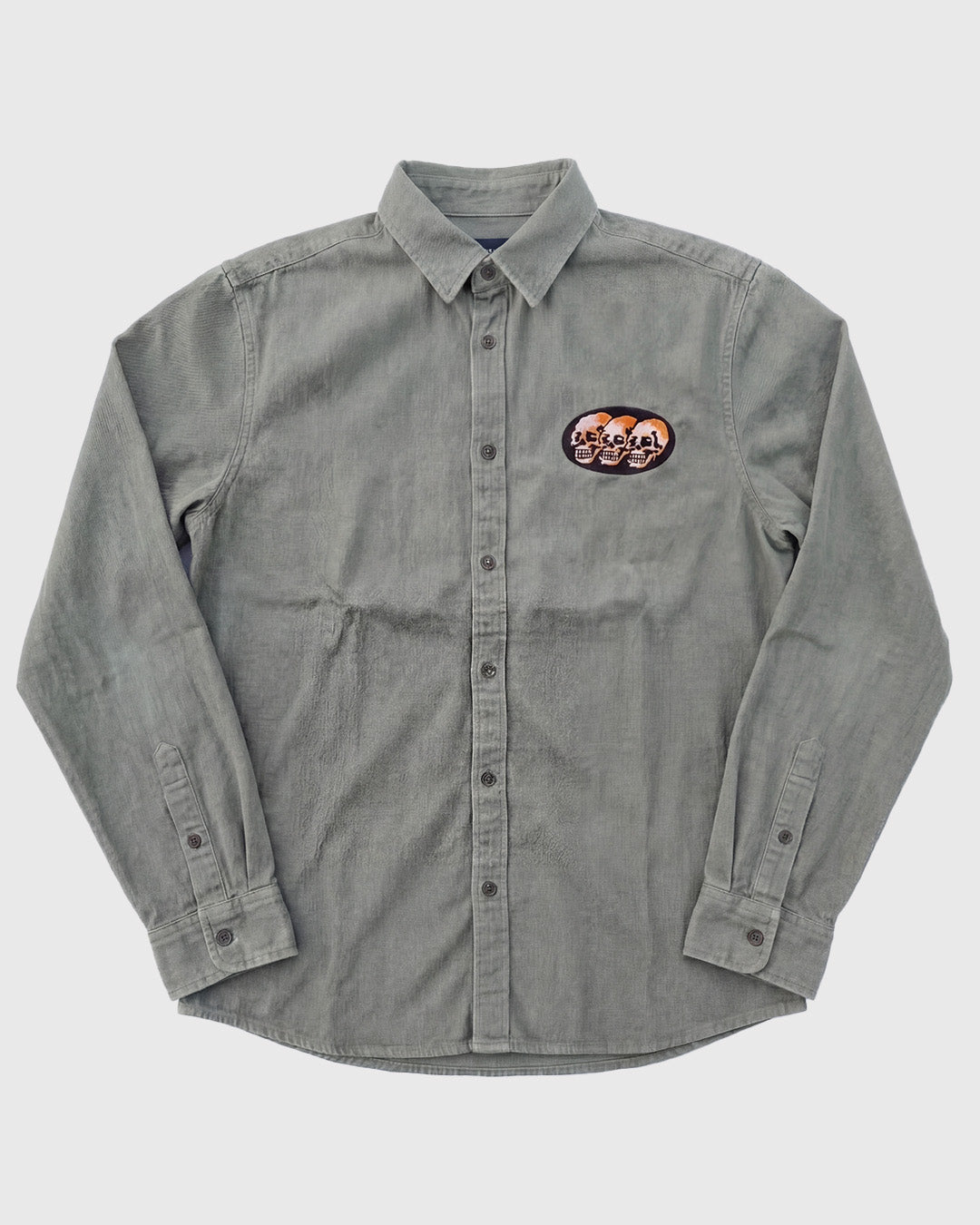 3 Skulls Washed Light Grey Work Shirt