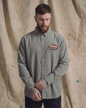3 Skulls Washed Light Grey Work Shirt
