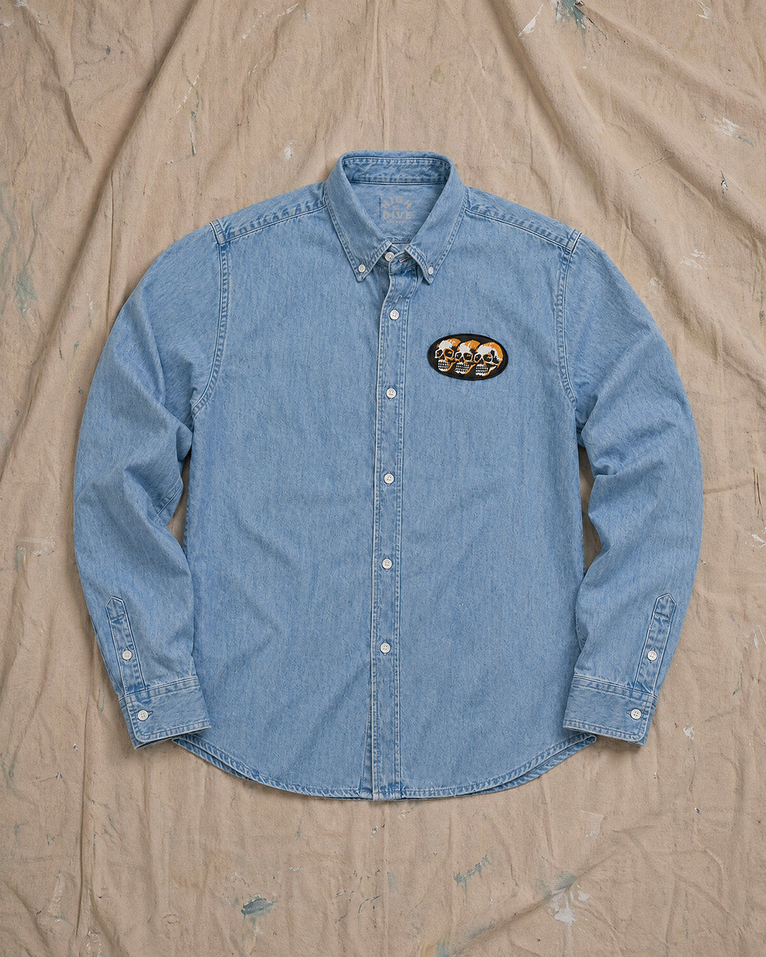 3 Skulls Washed Light Denim Shirt