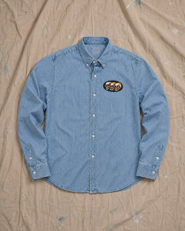 3 Skulls Washed Light Denim Shirt