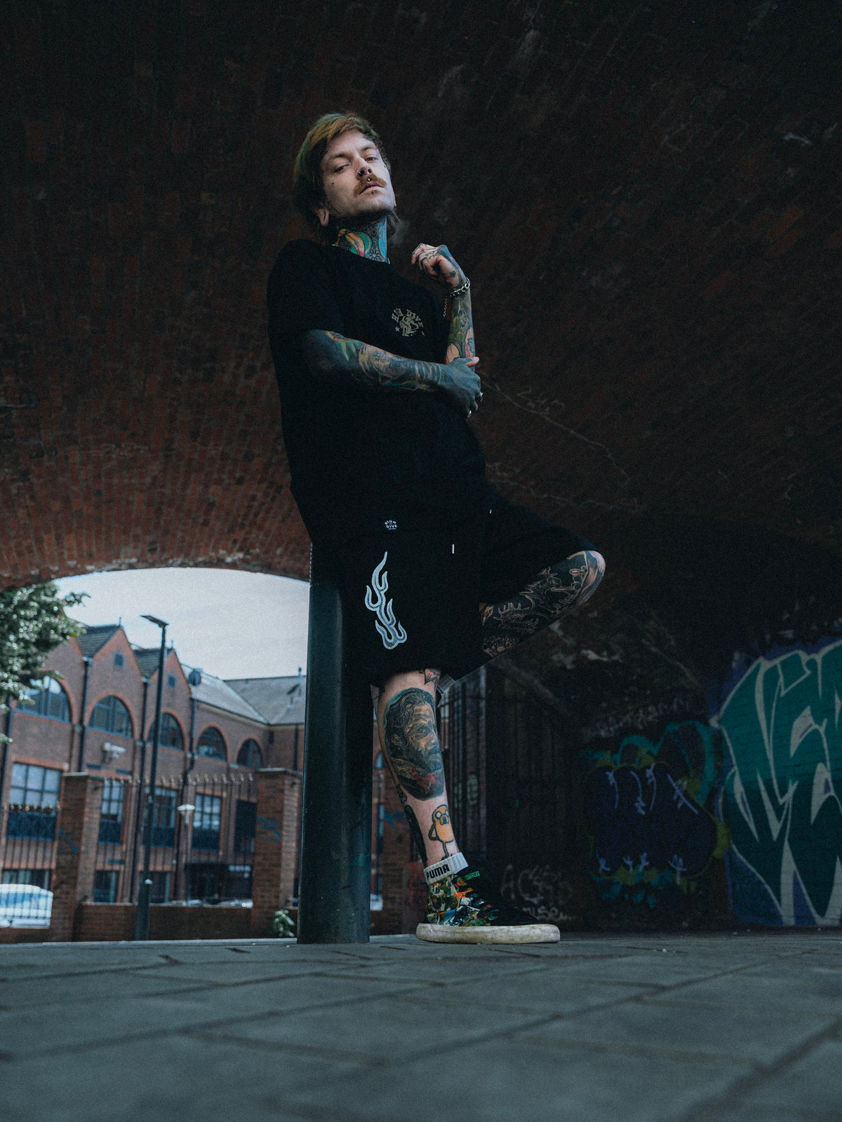 Tribal Flame Black Jersey Jorts
