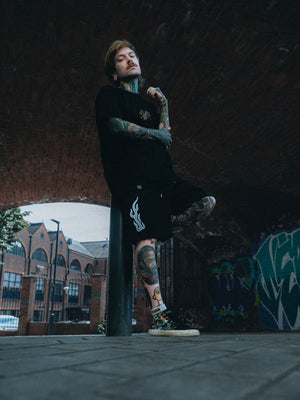 Tribal Flame Black Jersey Jorts