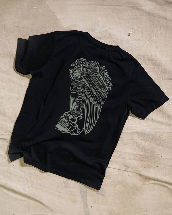 Monochrome Sitting Vulture Black T-Shirt