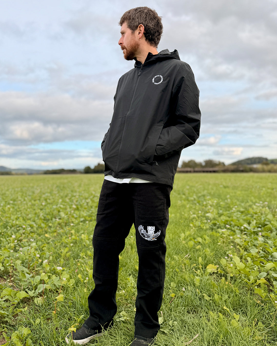 Embroidered Windbreaker Jacket in Black