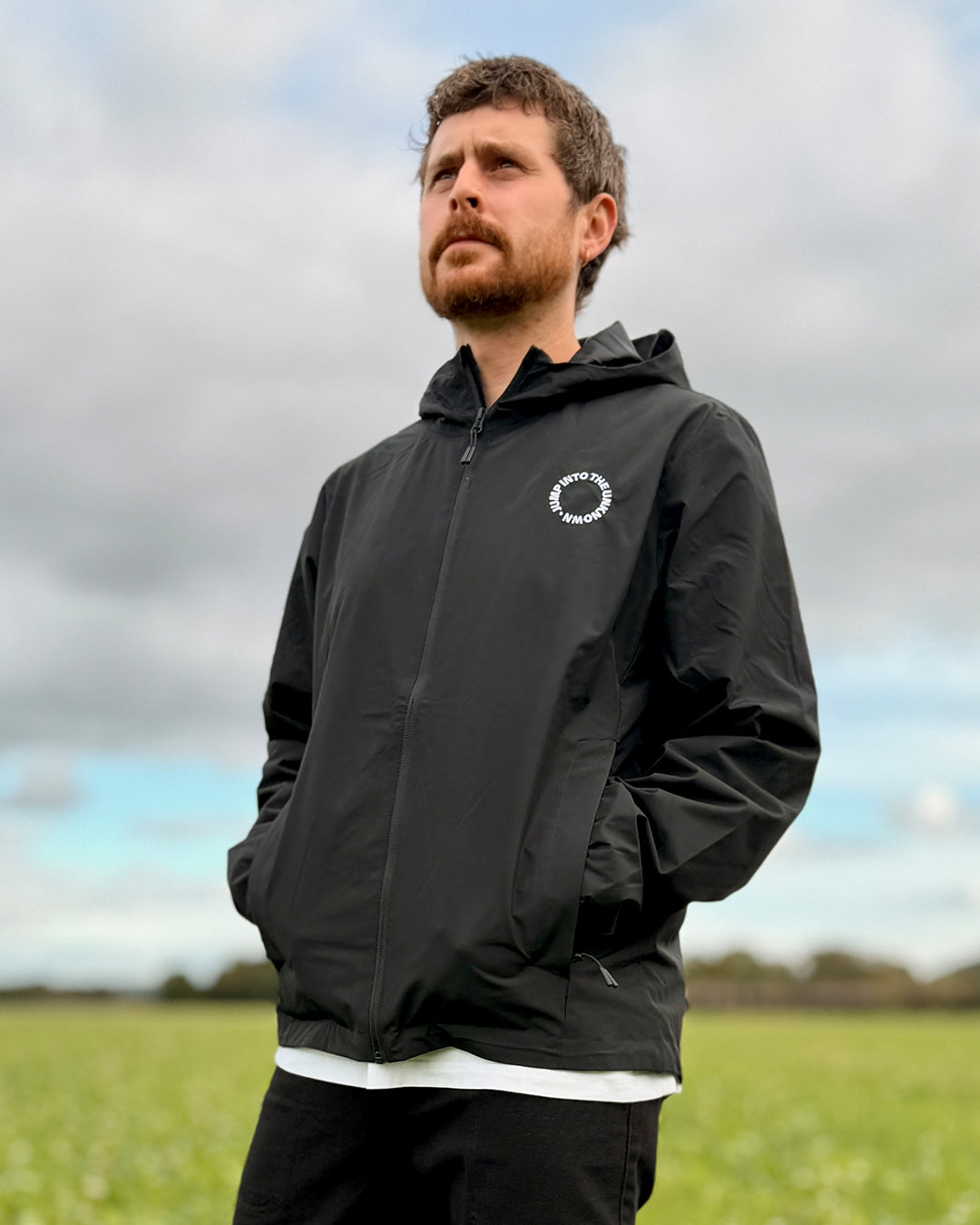 Embroidered Windbreaker Jacket in Black