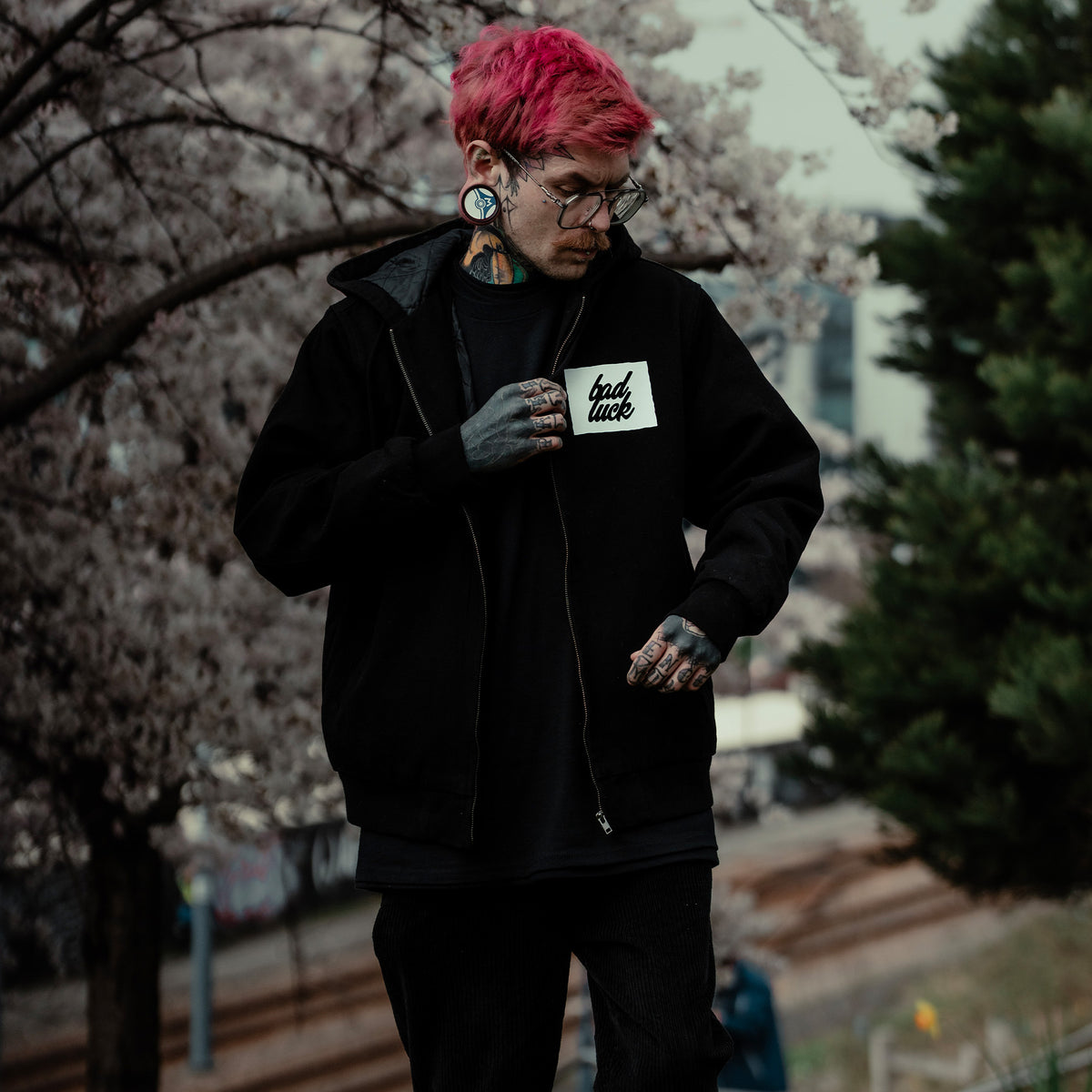 Bad Luck Canvas Hooded Bomber Jacket