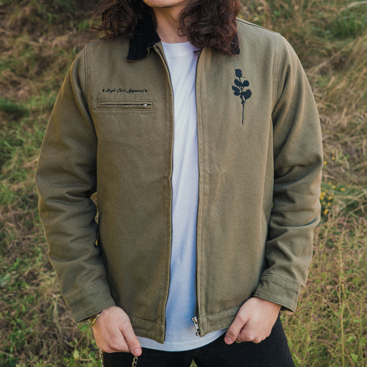 Army Green Cord Collar Jacket