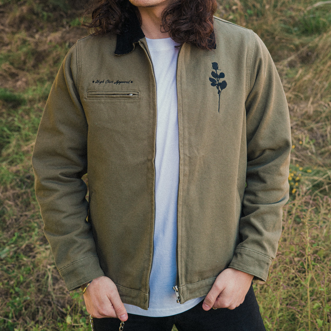 Army Green Cord Collar Jacket