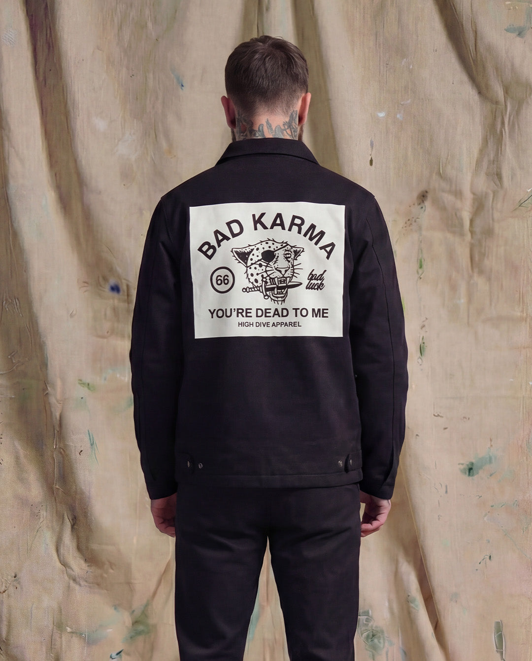 Bad Luck White Print Buttoned Work Jacket Black