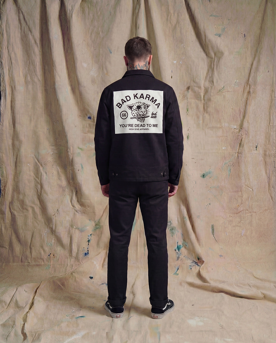 Bad Luck White Print Buttoned Work Jacket Black