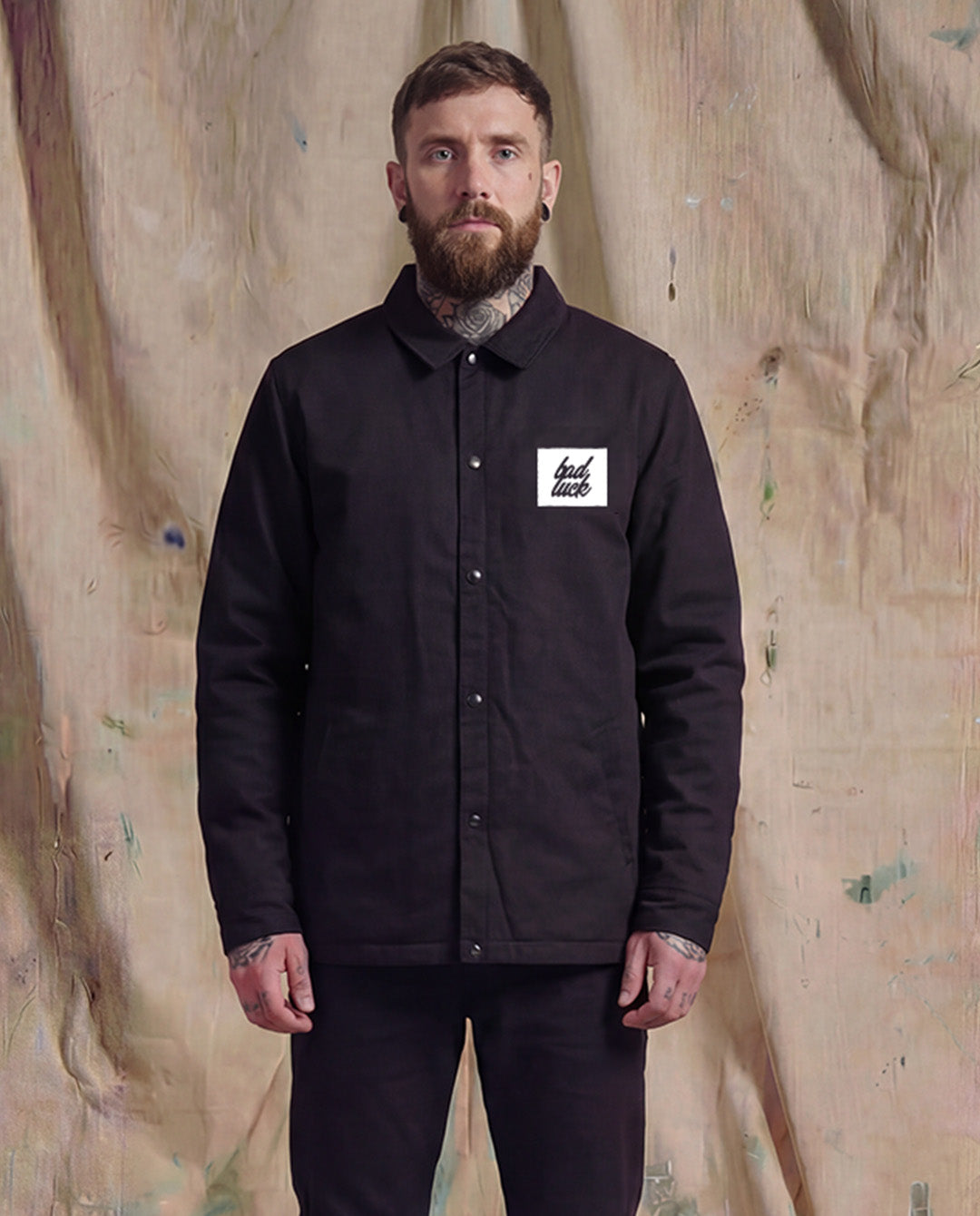 Bad Luck White Print Buttoned Work Jacket Black