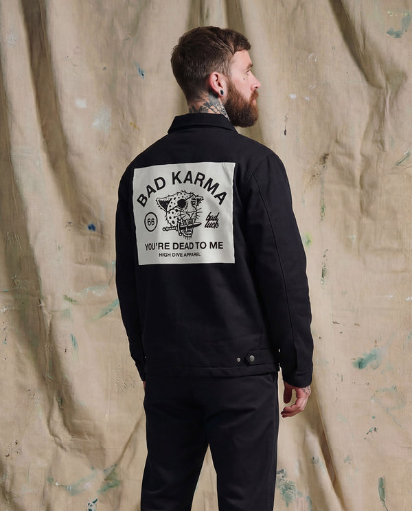 Bad Luck White Print Buttoned Work Jacket Black