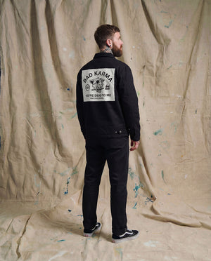 Bad Luck White Print Buttoned Work Jacket Black