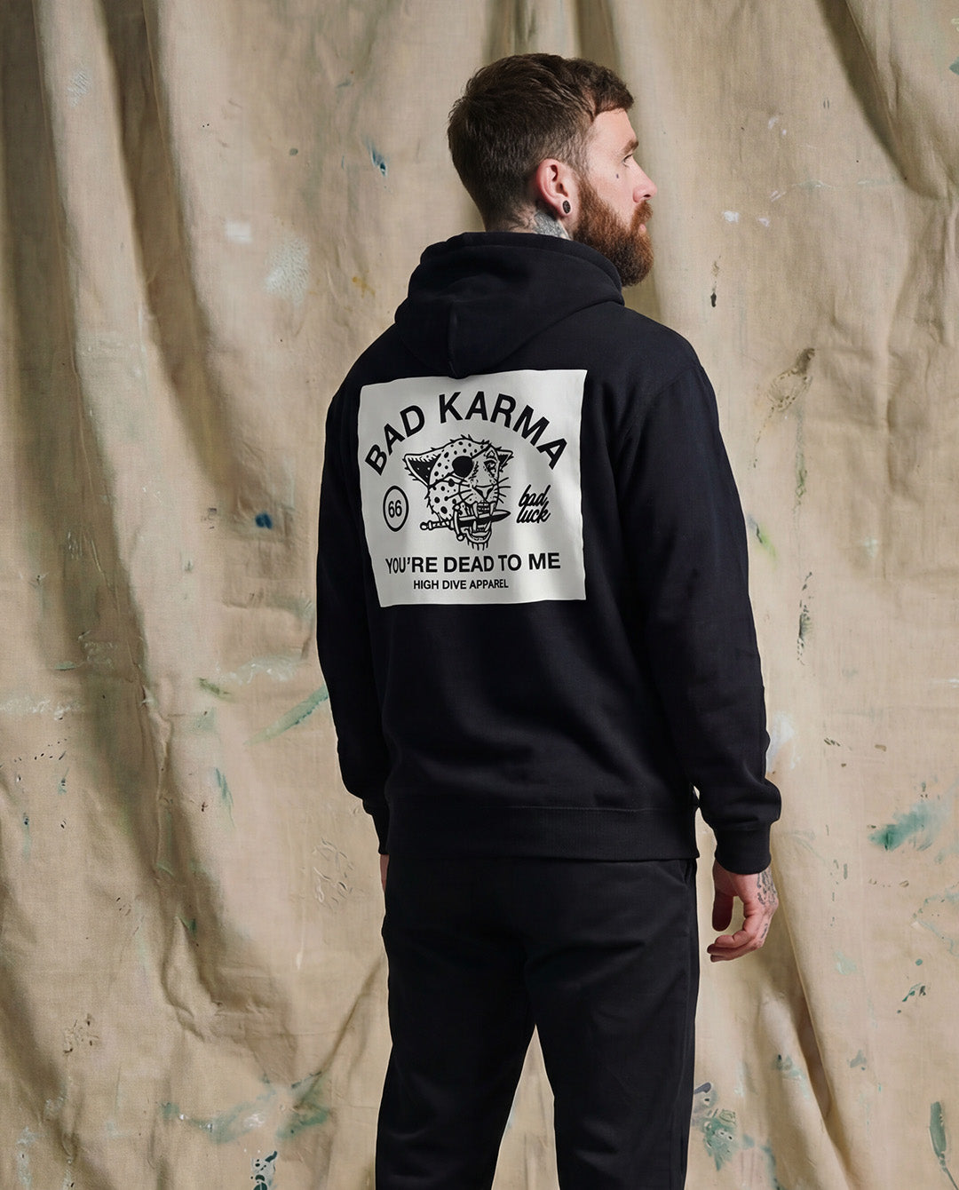 Bad Luck White Print Oversized Hoody Black