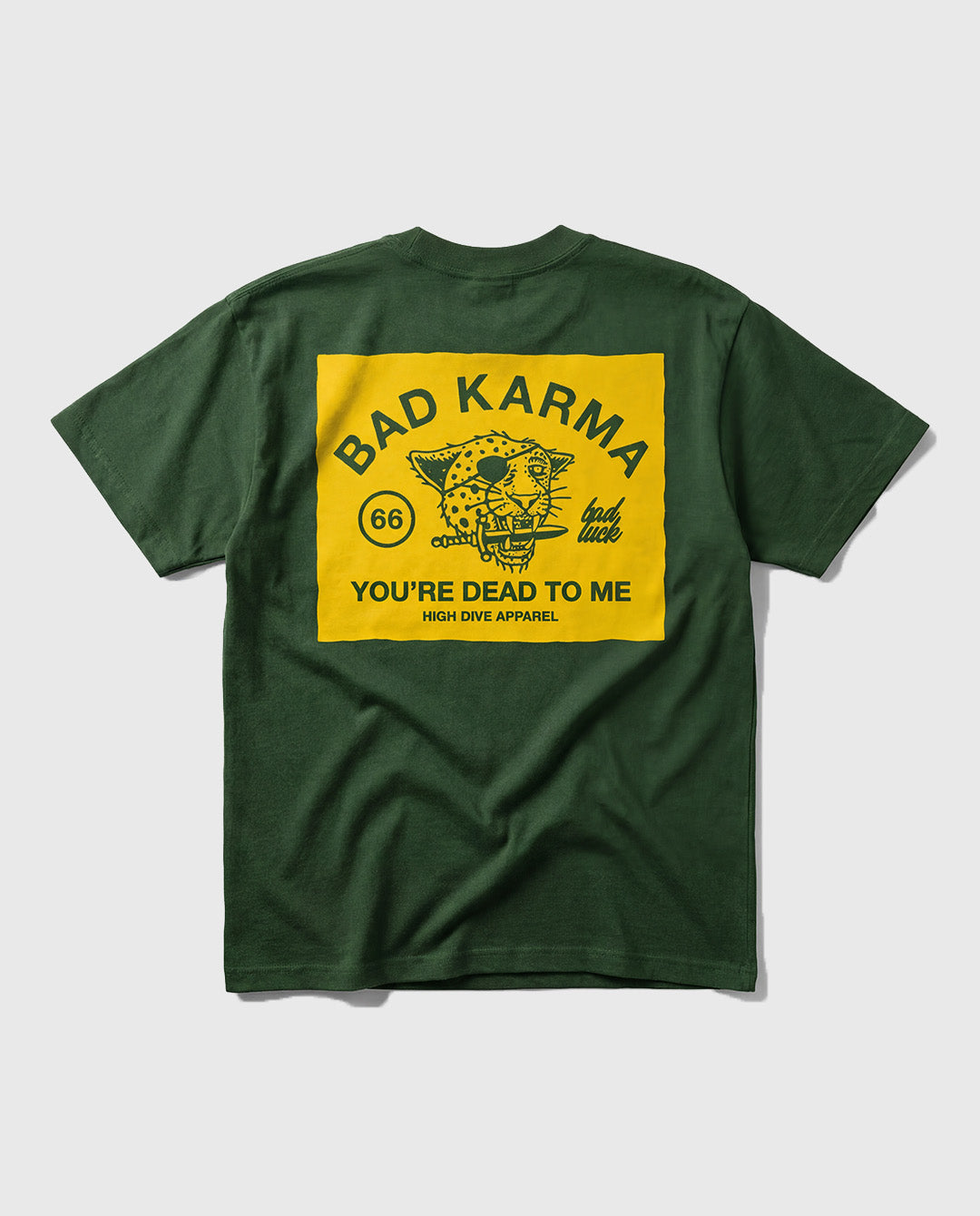 Bad Luck Yellow Print Boxy Green Oversized Tee