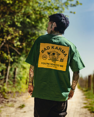 Bad Luck Yellow Print Boxy Green Oversized Tee