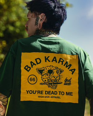 Bad Luck Yellow Print Boxy Green Oversized Tee