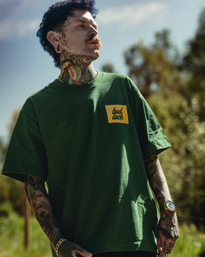 Bad Luck Yellow Print Boxy Green Oversized Tee