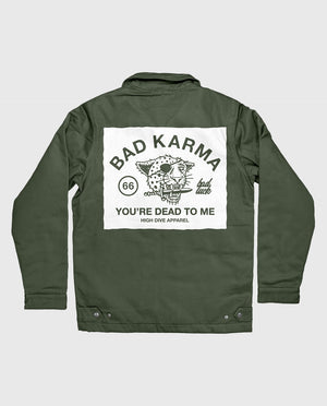 Bad Luck White Print Zipped Work Jacket Cypress Green