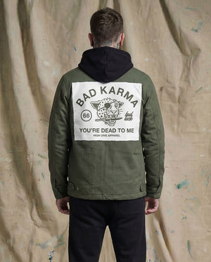 Bad Luck White Print Zipped Work Jacket Cypress Green