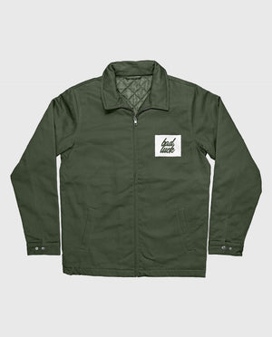 Bad Luck White Print Zipped Work Jacket Cypress Green
