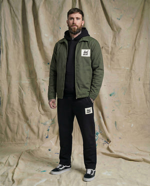 Bad Luck White Print Zipped Work Jacket Cypress Green