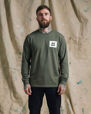 Bad Luck White Print Heavy Long Sleeve Tee Cypress Green