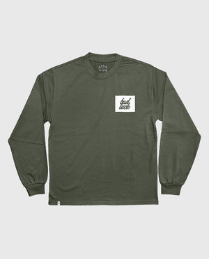 Bad Luck White Print Heavy Long Sleeve Tee Cypress Green