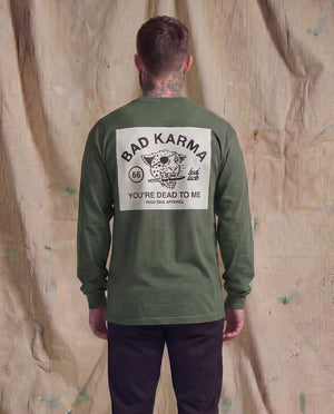 Bad Luck White Print Heavy Long Sleeve Tee Cypress Green