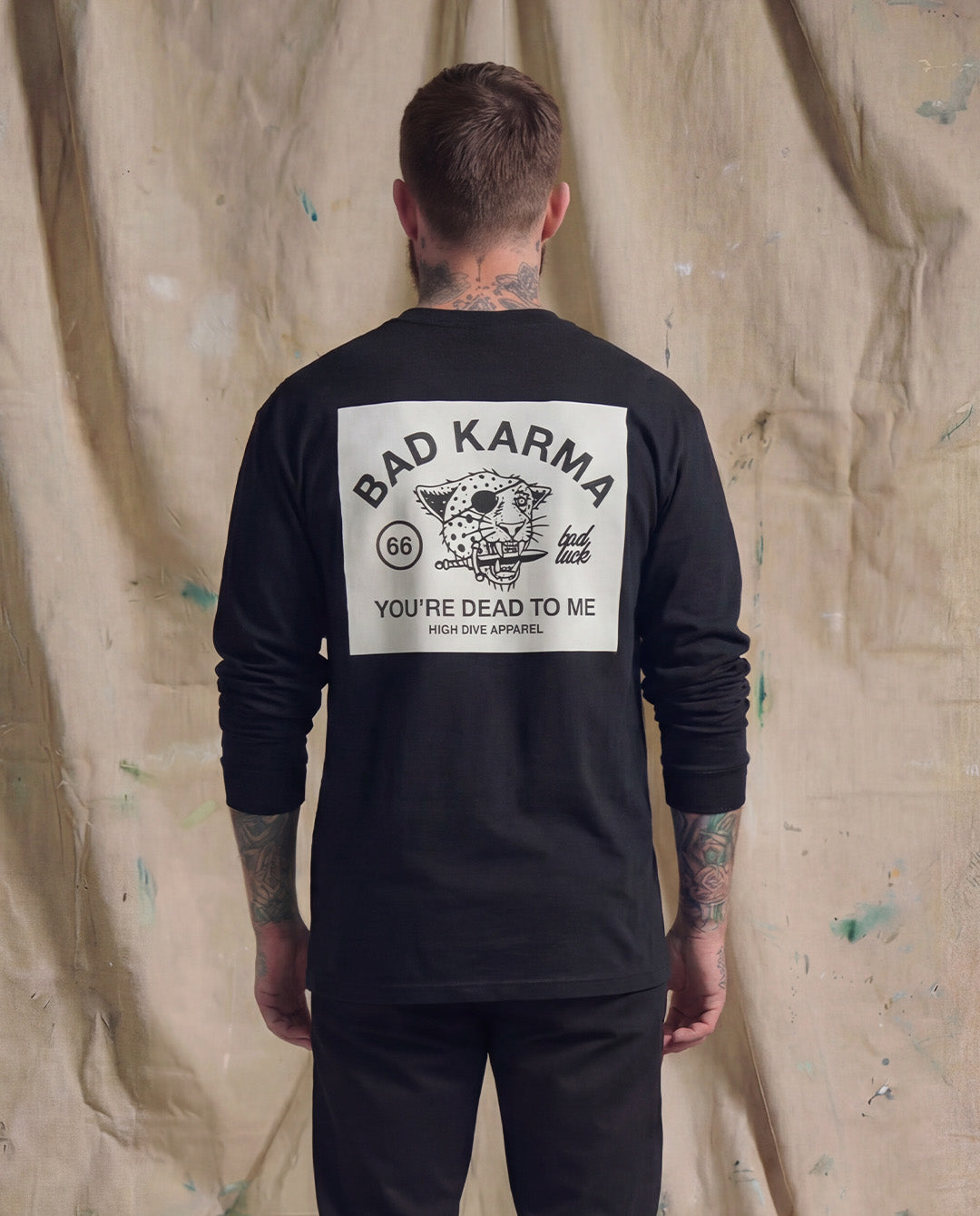 Bad Luck White Print Heavy Long Sleeve Tee Black