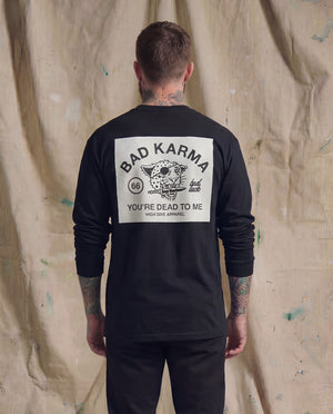 Bad Luck White Print Heavy Long Sleeve Tee Black