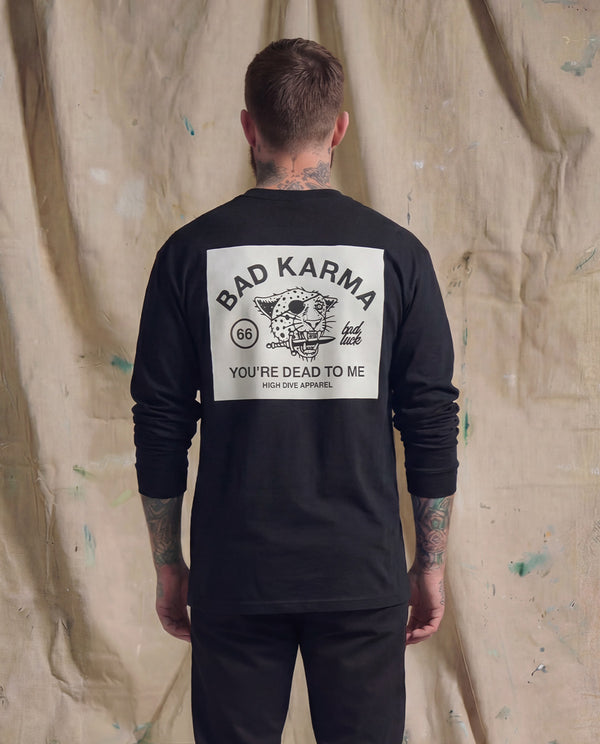 Bad Luck White Print Heavy Long Sleeve Tee Black