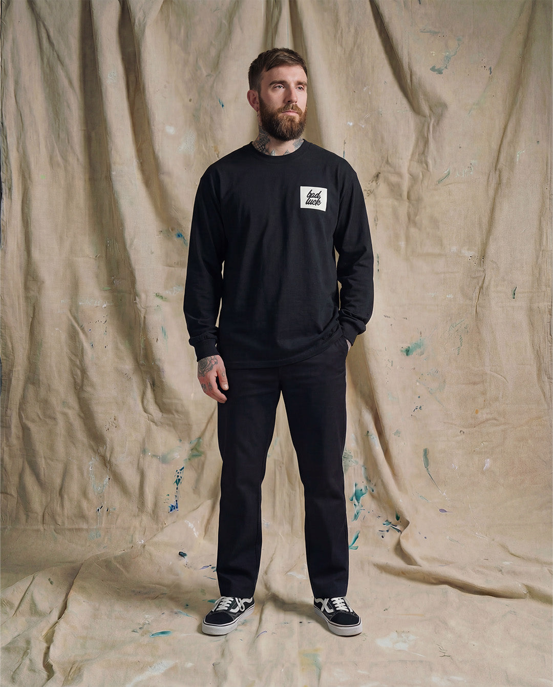 Bad Luck White Print Heavy Long Sleeve Tee Black