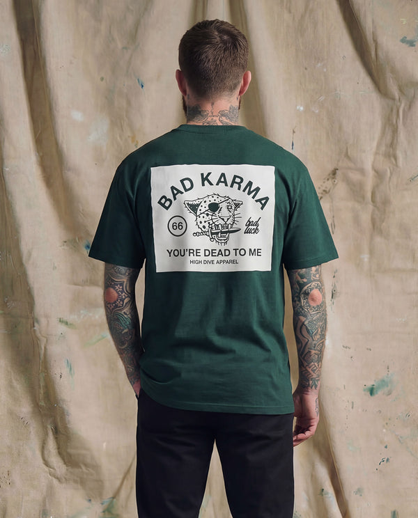 Bad Luck White Print Ultra Heavy Tee Pine Green