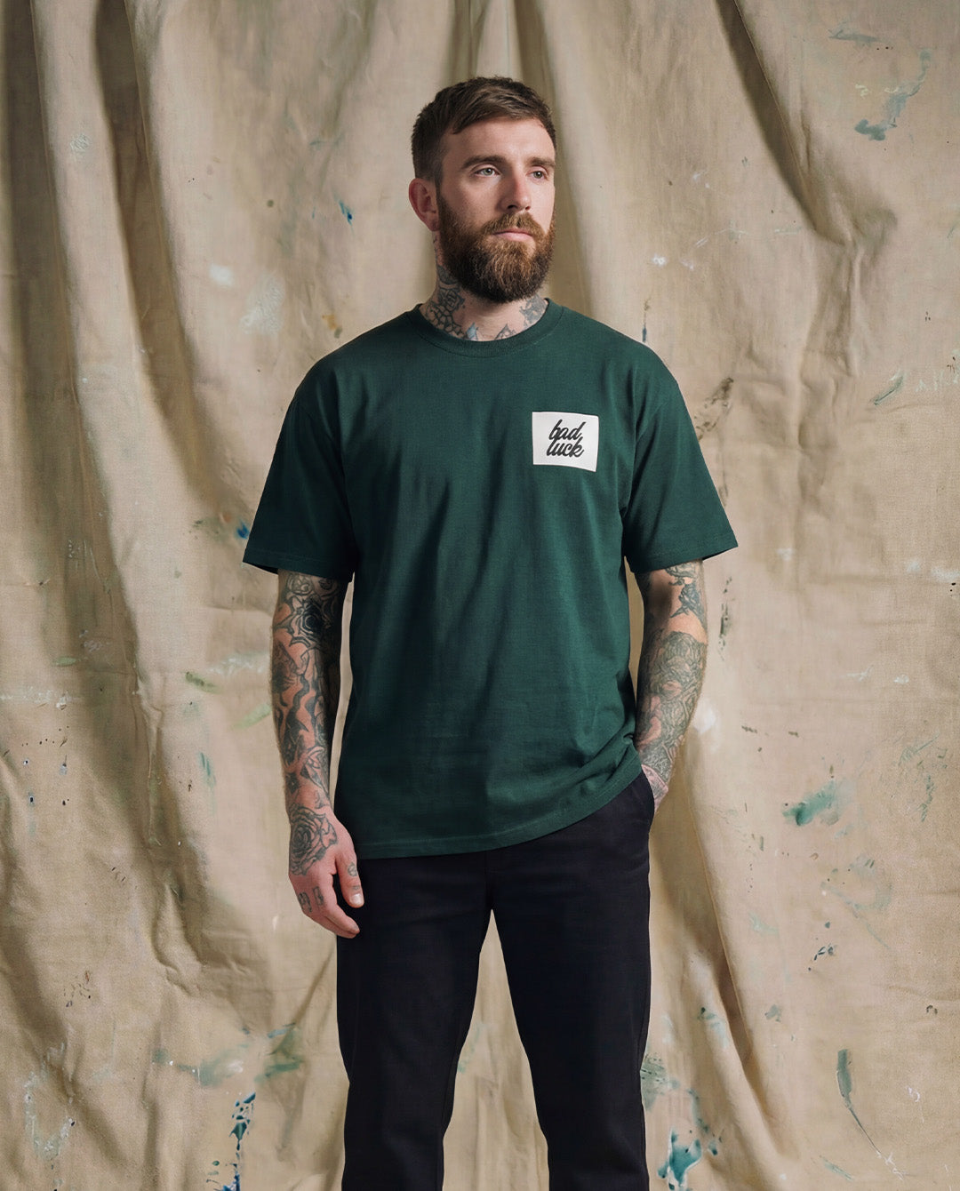 Bad Luck White Print Ultra Heavy Tee Pine Green