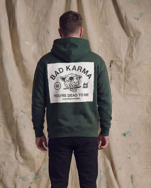 Bad Luck White Print Oversized Hoody Pine Green