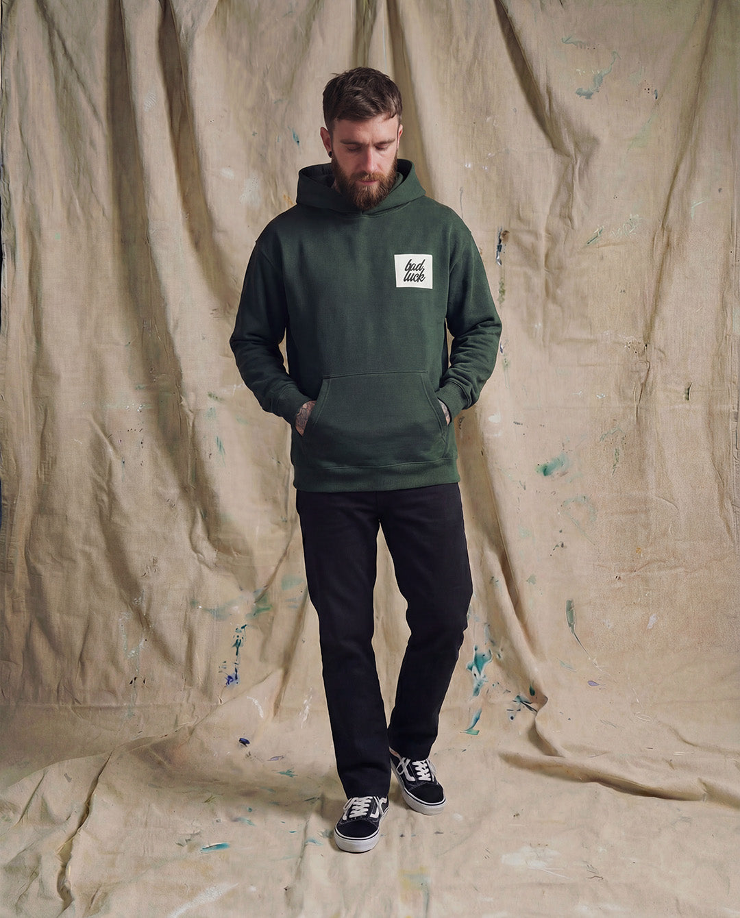 Bad Luck White Print Oversized Hoody Pine Green