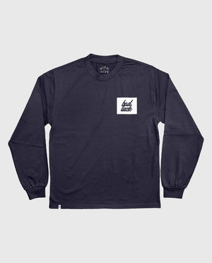 Bad Luck White Print Heavy Long Sleeve Tee Midnight Blue