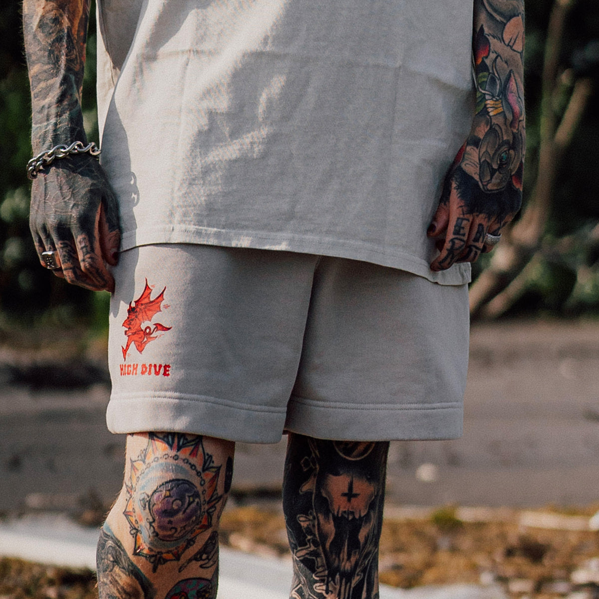 Demon Faded Bone Relax Track Shorts